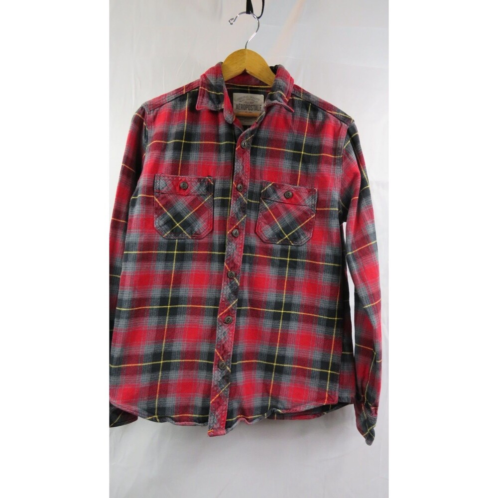 Aeropostale Flannel Shirt Mens Small Red Plaid Long Sleeve Button Up Casual